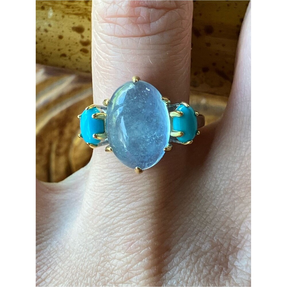 Natural Aquamarine Turquoise Sterling Silver Ring Size 7